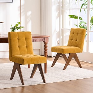 YOUNIKE Modern Upholstered Chair Set of 2 Dining Room Armless Kitchen Chairs Linen Fabric Chair Vanity with 4.7" Thick Cushion Wood V-Leg - 1 of 4