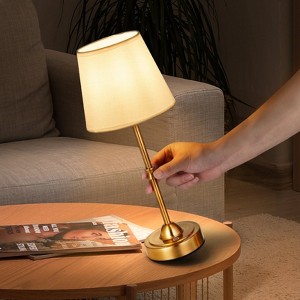 Cordless Table Lamp with Fabric Shade, 3-Level Warm Light, Gold - 1 of 4
