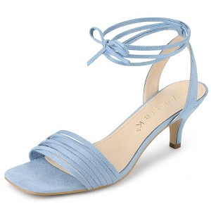 Allegra K Women's Kitten Heel Lace Up Suede Heeled Sandals - 1 of 4