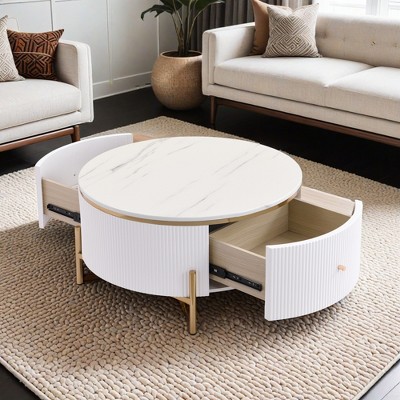 Modern Round Coffee Table with 2 large Drawers Storage Accent Table(31.5'') - Leovsnove