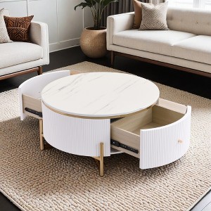 Modern Round Coffee Table with 2 large Drawers Storage Accent Table(31.5'') - Leovsnove - 1 of 4