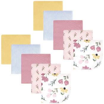 Hudson Baby Infant Girl Flannel Cotton Washcloths, Soft Painted Floral 10 Pack, One Size