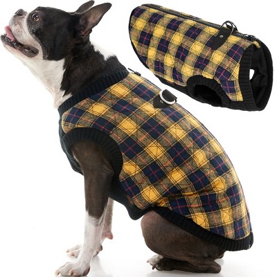 Gooby Fashion Vest Check Dog Jacket Yellow Check, Large