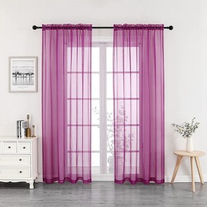 Kate Aurora 2 Piece Purple Colored Rod Pocket Sheer Voile Window Curtains - 1 of 3