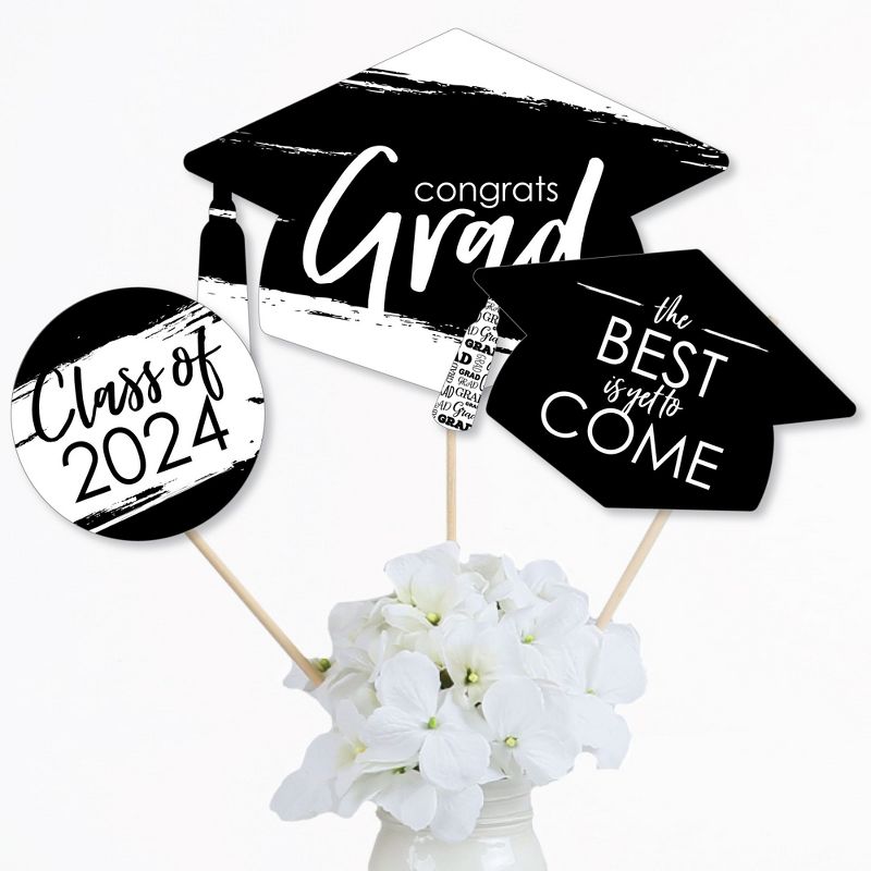 Big Dot of Happiness Black and White 2024 Graduation Party Centerpiece Sticks - Table Toppers - Set of 15, 3 of 9