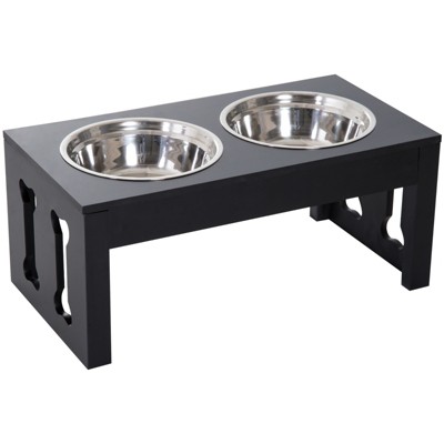 DSVIMOY 23" Wooden Dog Food Bowls, Pet Elevated Feeding Station, Black, 23"*12"*10"