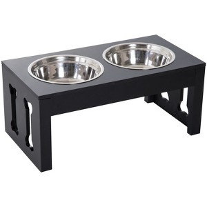 DSVIMOY 23" Wooden Dog Food Bowls, Pet Elevated Feeding Station, Black, 23"*12"*10" - 1 of 4