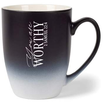 Elanze Designs You Are Worthy 2 Samuel 22:4 Two Toned Ombre Matte Black and White 12 ounce Ceramic Stoneware Coffee Cup Mug