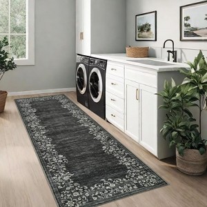 Washable Rugs for Living Room Modern Floral Area Rug Indoor Farmhouse Bordered Rug - 1 of 4