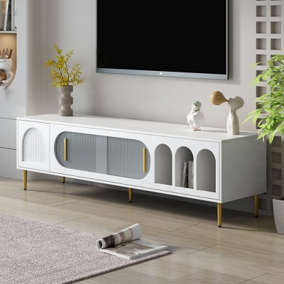 Modern TV Stand for TVs up to 70", TV Media Console Table with Acrylic Doors - ModernLuxe