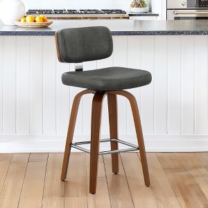 Arceso Swivel Counter Height Bar Stools, 26" Upholstered Seat Barstools with Back Walnut Wood Legs, Mid-Century PU Leather Bar Stools with Footrest - 1 of 4