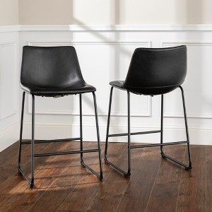 Industrial Faux Leather Counter Stools, Set of 2 - 1 of 4