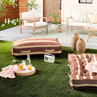44"x22"x10" Cabana Stripe Outdoor Patio Cushioned Bench Brown/Natural - Hearth & Hand™ with Magnolia