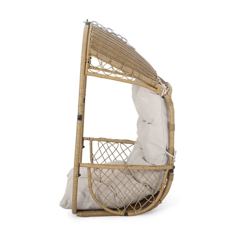 Greystone Indoor/Outdoor Wicker Hanging Chair with 8&#39; Chain - Light Brown/Beige - Christopher Knight Home, 5 of 11