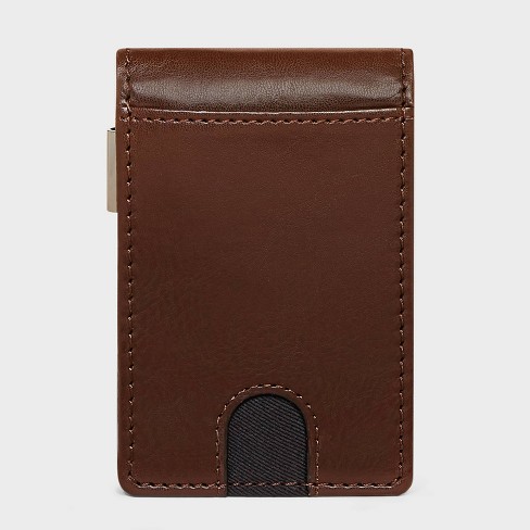 Mens wallet with money clip handmade from brown genuine leather with four  pocket for credit cards. Unique gift for men.