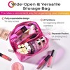 Byootique Portable Makeup Bag Zippered Water-resistant Organizer PVC Open Flat Travel Toiletry Organizer Travel Daily Use, Pink/ - 3 of 4