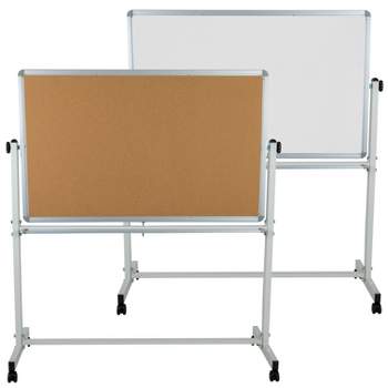 Flash Furniture 45.25W x 54.75H Reversible Mobile Cork Bulletin & White Board with Pen Tray