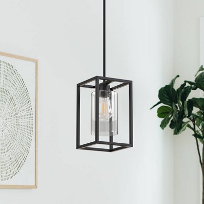 DORESshop 7 in. 1-Light Rectangle Black Pendant Light with Clear Glass Shade for Kitchen Island, E26 Bulbs Included (3-pack)