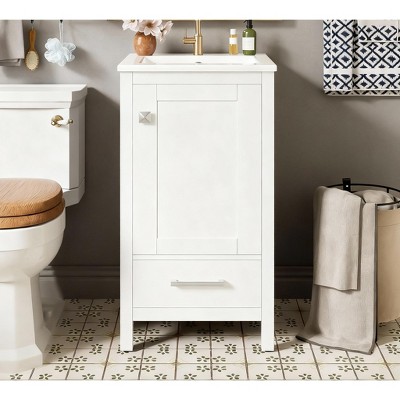 18 Inch Bathroom Vanity with Sink, Soft-Close Door & Drawer, Space-Saving Storage Cabinet with Double Layer Organizer and Divider for Small Bathroom