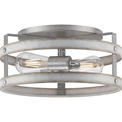 Gulliver 14'' Graphite Modern Farmhouse Flush Mount Ceiling Light with Faux-Wood Accents