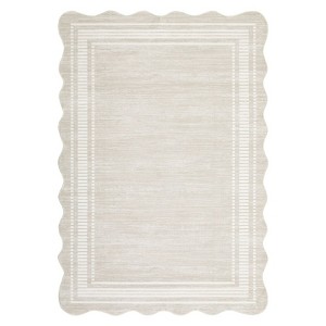 Modern Solid Scalloped Area Rug Machine Washable Rug  with Non-Slip Backing  Low Pile Stain Resistant Floor Cover for Living Room Bedroom Office - 1 of 4