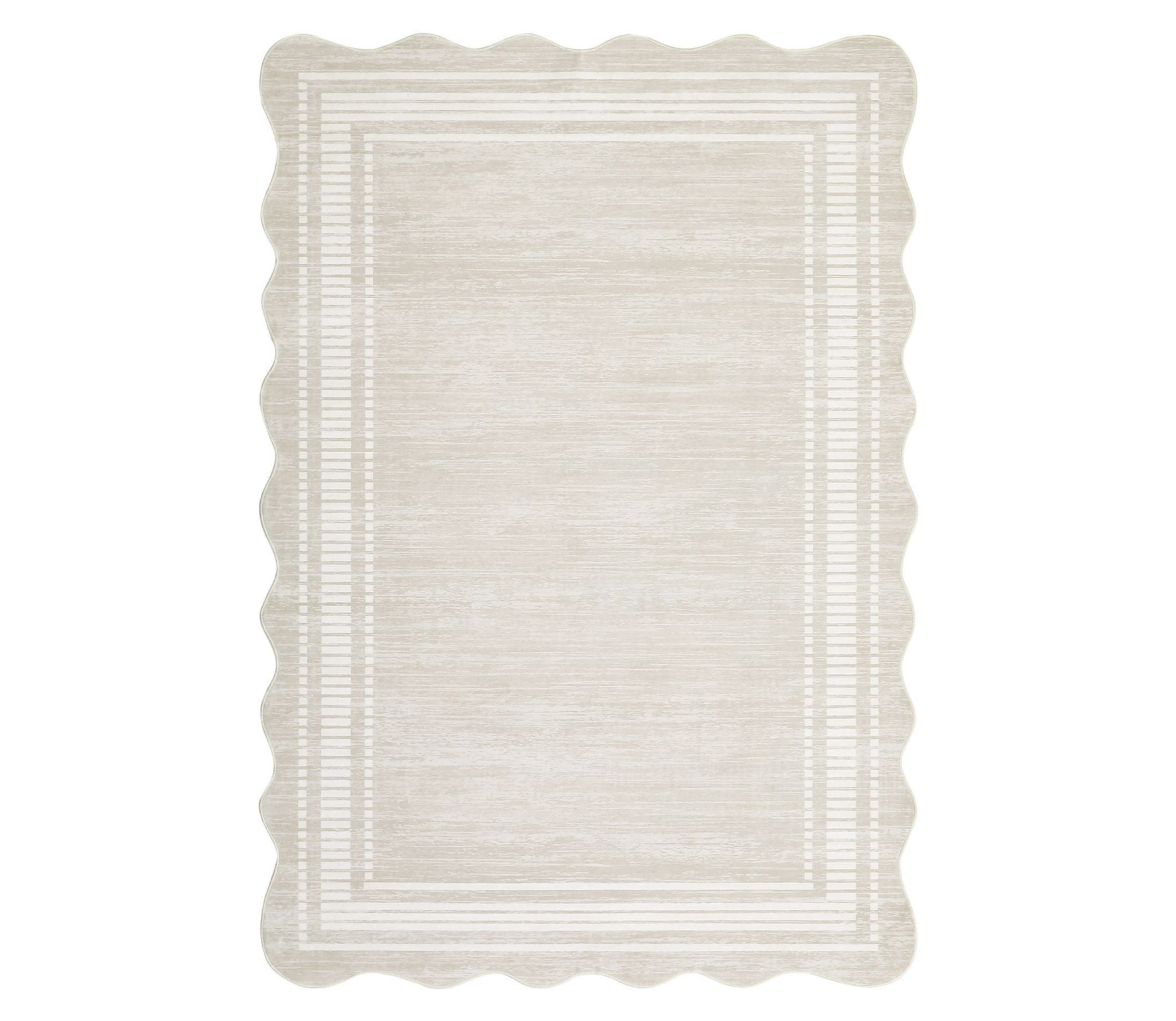 Modern Solid Scalloped Area Rug Machine Washable Rug  with Non-Slip Backing  Low Pile Stain Resistant Floor Cover for Living Room Bedroom Office