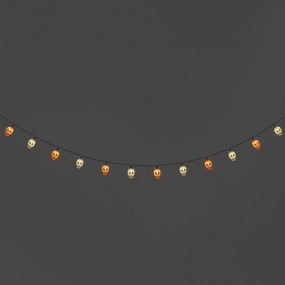 20ct LED Battery Operated Skull Halloween Indoor Outdoor Novelty String Lights Black/White/Orange - Hyde and EEK! Boutique™