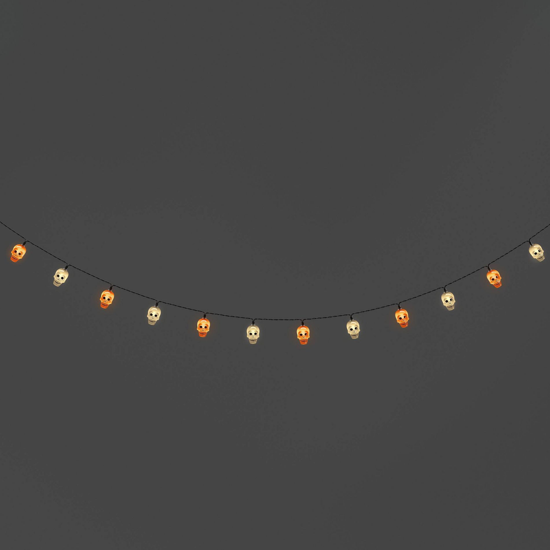 20ct LED Battery Operated Skull Halloween Indoor Outdoor Novelty String Lights Black/White/Orange - Hyde and EEK! Boutique™