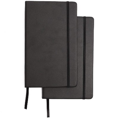 Paper Junkie 2-Pack Black Leather Classic Ruled Journal Lined Notebook (8.35 x 5 In, 120 Pages)