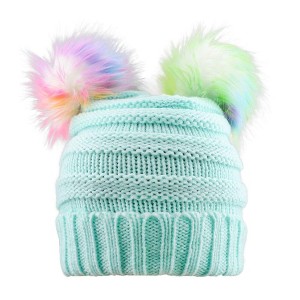 FAAYFIAN Colorful Pompom Knitted Beanie Hat for Kids Age 7-12 Winter Ski Hat Outdoor Ear Warmer - 1 of 4