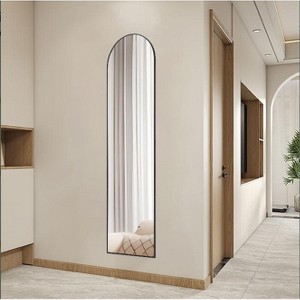 DOMETOUR Floor Standing Mirror Arched 59'' Full Length Wall Mirror with Stand Aluminum Alloy Thin Frame for Bedroom and Living Room - 1 of 4