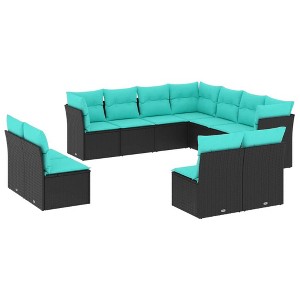 vidaXL Patio Sofa Set Black, Blue - Black and Blue Without Table - 1 of 4
