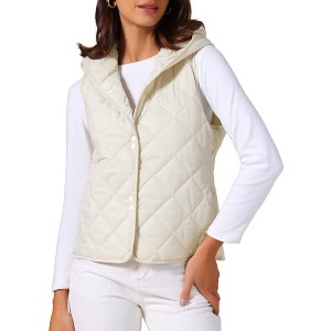 INSPIRE CHIC Women's Lightweight Hooded Sleeveless Button Down Casual Puffer Vest - 1 of 4