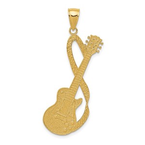 Black Bow Jewelry 14k Yellow Gold Large Textured Guitar Pendant, 23 x 45mm - 1 of 4