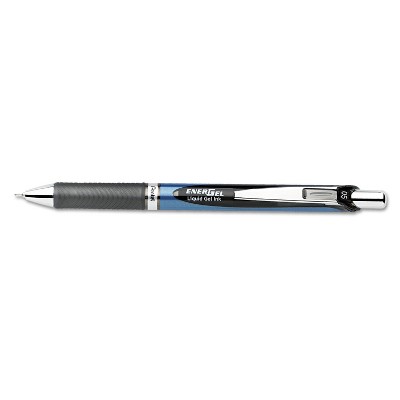 Pentel EnerGel RTX Retractable Liquid Gel Pen .5mm Silver/Black Barrel Black Ink BLN75A