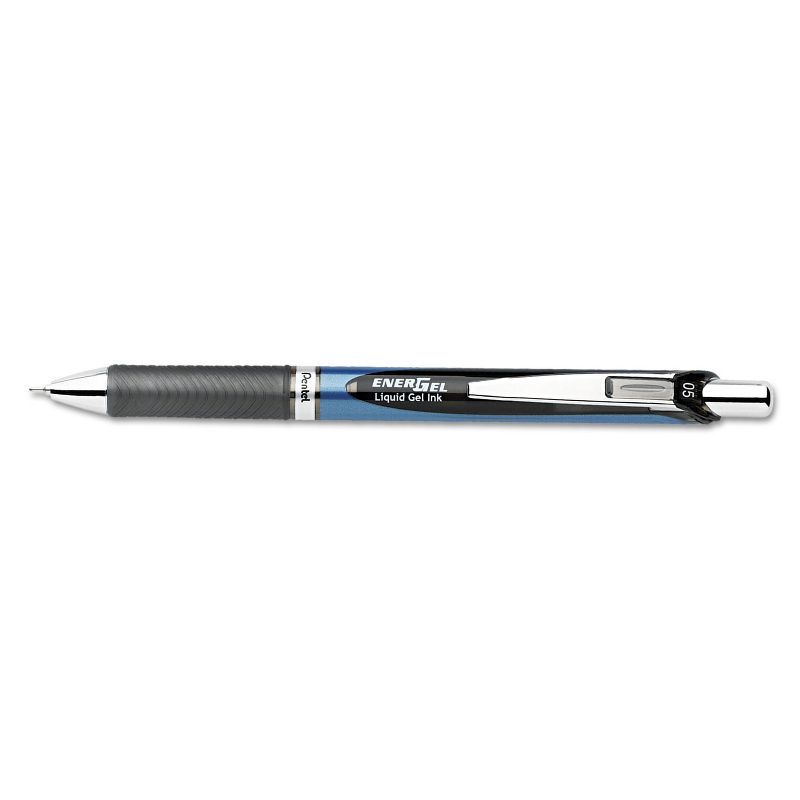 Pentel EnerGel RTX Retractable Liquid Gel Pen .5mm Silver/Black Barrel Black Ink BLN75A, 1 of 4