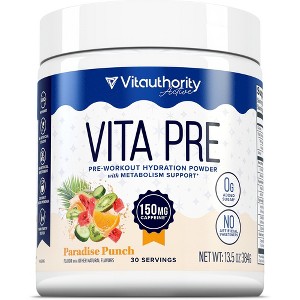 Vita Pre-Workout Hydration Powder + Metabolism Support, Sugar-Free Workout Supplement, 150mg Caffeine, Paradise Punch, Vitauthority, 30 Servings - 1 of 4