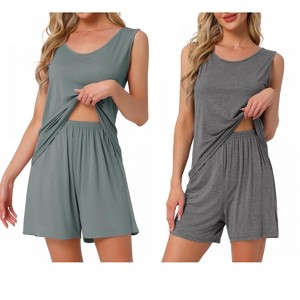 INSPIRE CHIC Women's 2 Pcs Cotton Soft Sleeveless Cami & Shorts Pajama Set - 1 of 4