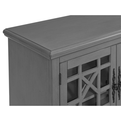 Parisian Antique Gray TV Stand with Trellis Glass Doors
