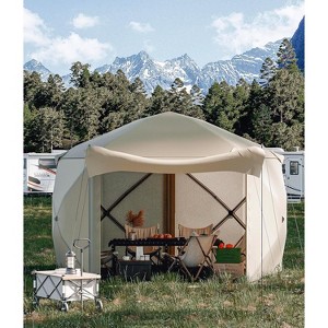 Acekool 12x12 Ft Pop-Up Gazebo with Mosquito Netting and Removable Sidewalls, Portable Screen House Tent for Outdoor, Lawn, Backyard, Khaki - 1 of 4