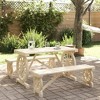 vidaXL 3-Piece Patio Dining Set - Solid Fir Wood Construction, Wagon Wheel Design, Spacious Table with Benches for Outdoor/Garden Area - Brown - 2 of 4