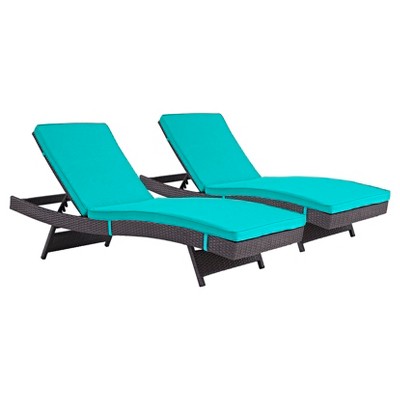 Convene Chaise Outdoor Patio Set of 2 in Espresso Turquoise - Modway