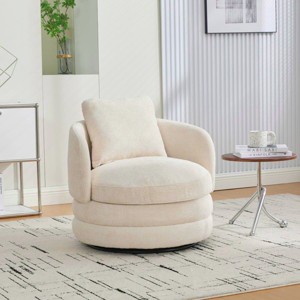 30" Chenille Swivel Barrel Accent Chair with Pillow, 360° Modern Lounge Armchair for Living Room Bedroom-3irtyhousy - 1 of 4