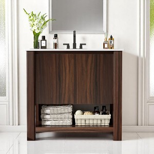 Mshliw 36" Bathroom Vanity with Large Cabinet, Soft-Close Doors, 45-Degree Free Handle Design & Open Bottom Shelf - 1 of 4