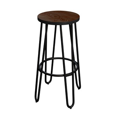 Rustic Elm 24-Inch Backless Counter Stool with Hairpin Metal Legs