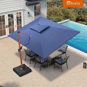 PURPLE LEAF Patio Large Cantilever Umbrella Outdoor Wood Grain Pattern Umbrella Pole Offset Umbrella Heavy Duty Sun Umbrellas for Garden Deck Pool - 1 of 4