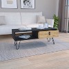 15inH rectangular white / macadamia coffee table, 4 vintage metal legs, 1 vertical divider for designer books, and 1 drawer for storing small things. - 3 of 4