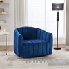 40.35"W Velvet Oversized 360° Swivel Accent Barrel Chair and Half Sofa with 3 Pillows, Channel Tufted Pumpkin-Shape Club Armchai - 3 of 4