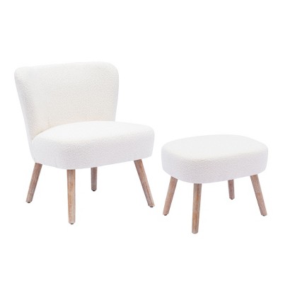 WestinTrends 25.5" Wide Upholstered Boucle Accent Chair with Ottoman Foot Stool Set