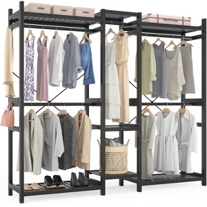 Besiost 70-In Bamboo Garment Rack with 5 Hanging Rods, Freestanding Closet System with Shelves - 1 of 4